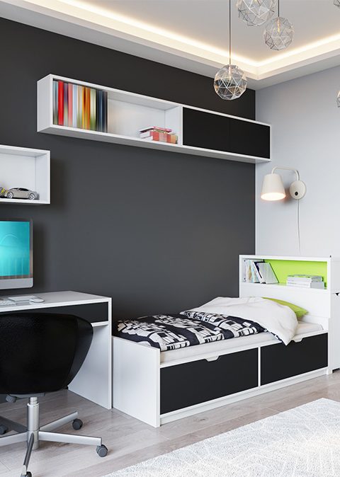 Bright and cozy children's room in modern urban contemporary style interior design with Gray Walls