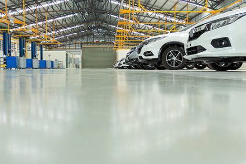 Epoxy floor in interior car-care center